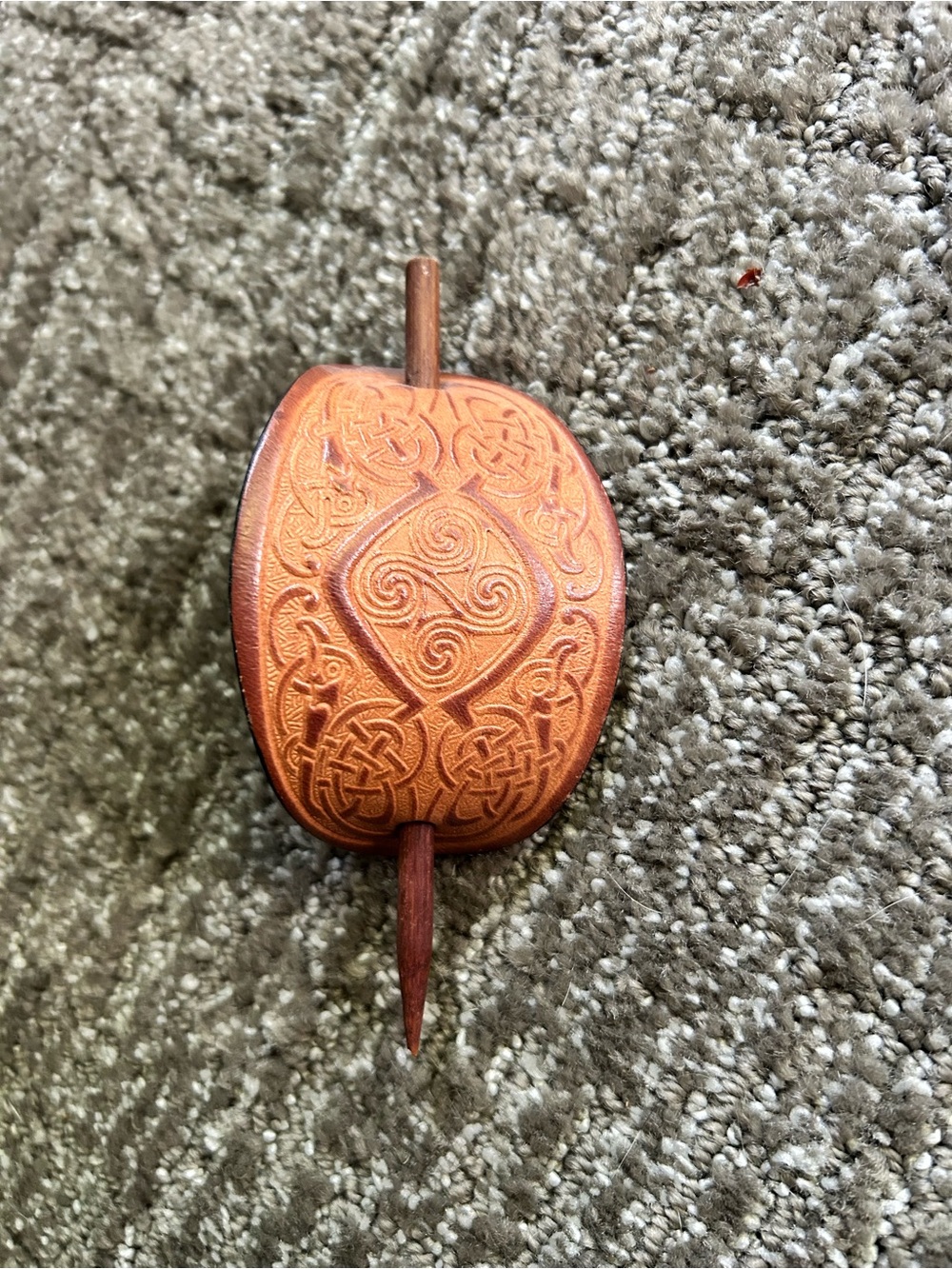 Handcrafted Brown Leather Celtic Hair Slide